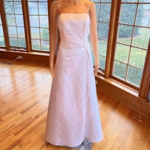 *Davids White Satin Wrap Strapless Floor Length Wedding Dress Bridal Gown Size 1